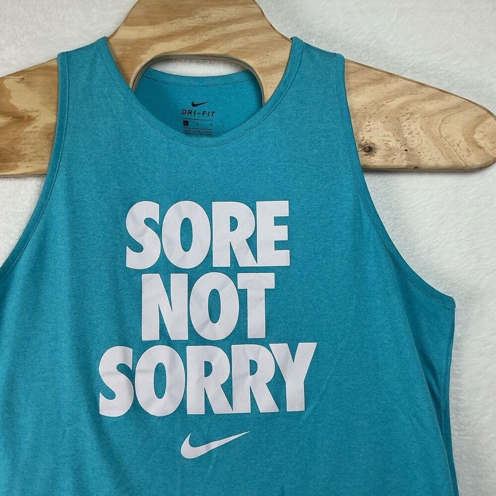 Nike Dri-Fit Sore Not Sorry Tank Top Women’s Large Teal Sleeveless Workout Gym